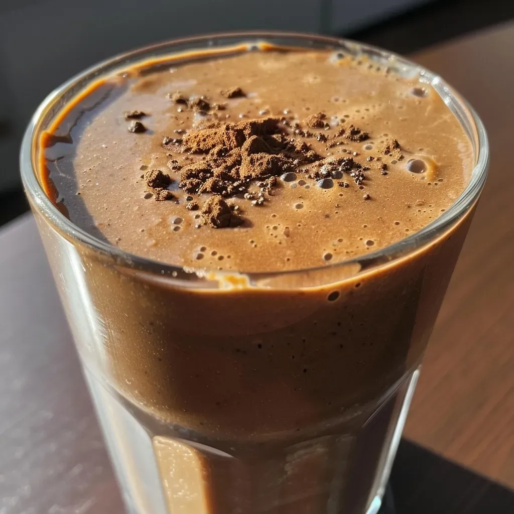 ['Close-up view of a creamy Gingerbread Molasses Smoothie in a glass.', 'A side angle of a vibrant Gingerbread Molasses Smoothie, garnished with spices.', 'Thick, brown Gingerbread Molasses Smoothie in a clear glass, with a straw.', 'A delicious-looking Gingerbread Molasses Smoothie, highlighting its rich texture.']