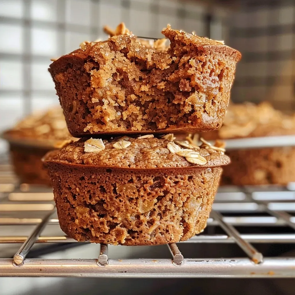 ['Close-up view of moist gingerbread protein muffins, showcasing their texture and color.', 'Side view of gingerbread protein muffins highlighting their golden brown crust and fluffy interior.', 'Juicy gingerbread protein muffins displayed on a plate, emphasizing their rich spices.', 'Detailed shot of gingerbread protein muffins illustrating the ingredients and baking quality.']