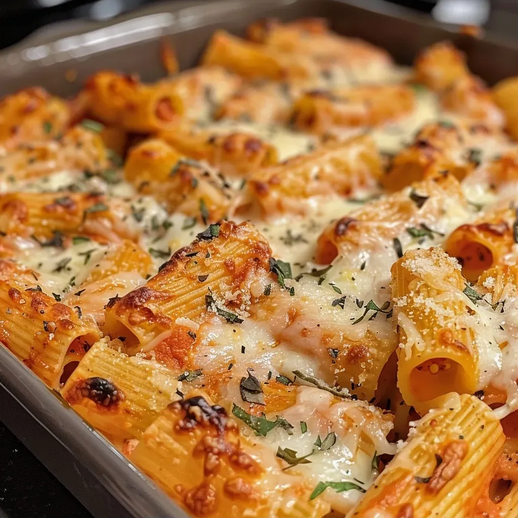 ['Close-up side view of a bowl of Halloween Baked Pasta with black olive slices.', 'Juicy Halloween Baked Pasta featuring rigatoni, mozzarella, and black olives.', 'Side view of cheesy baked pasta with a Halloween theme, decorated with olives.', 'Textural detail of Halloween Baked Pasta showcasing creamy layers and olives.']