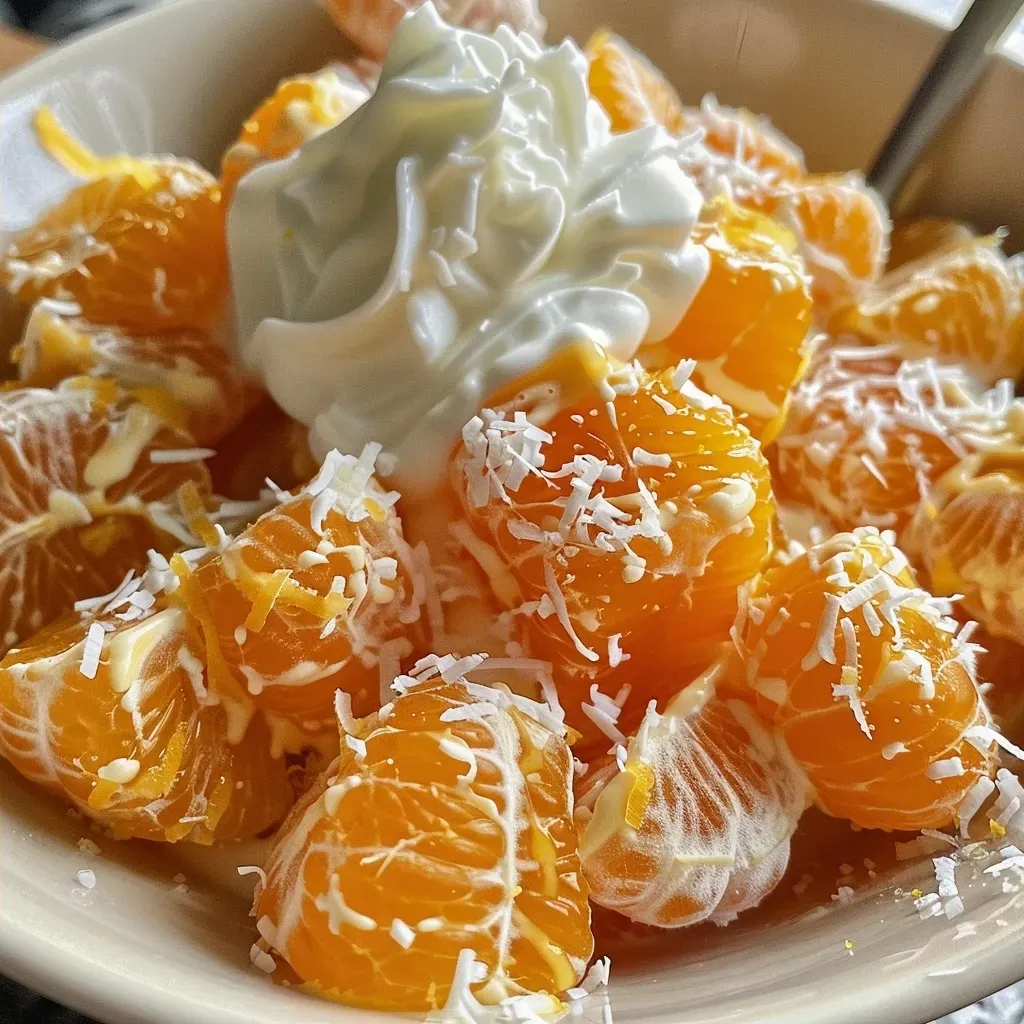 ['Close-up view of vibrant Healthy Candy Corn made from tangerines and pineapple.', 'Side view of a colorful Healthy Candy Corn dessert, showcasing fresh fruit and coconut whipped cream.', 'Textured image of Healthy Candy Corn with chunks of tangerines and pineapple, topped with whipped cream.', 'Artistic presentation of Healthy Candy Corn, highlighting juicy fruits and optional shredded coconut.']
