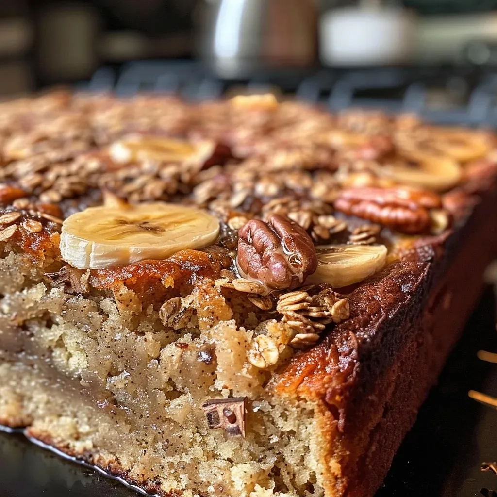 ['A close-up side view of a slice of healthy coffee cake topped with a creamy frosting.', 'A moist, golden-brown healthy coffee cake slice, showcasing its rich texture and ingredients.', 'A beautifully lit close-up of healthy coffee cake, highlighting its delicious, layered appearance.', 'A vibrant slice of healthy coffee cake with visible pieces of banana and a sprinkle of cinnamon on top.']