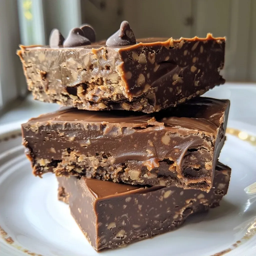 ['Close-up of a slice of healthy vegan protein fudge with a rich chocolate exterior and a creamy texture.', 'Side view of a decadent piece of protein fudge, showcasing its smooth, dark chocolate layer.', 'Detailed shot of vegan protein fudge highlighting its glossy finish and nutty undertones.', 'Enticing view of healthy protein fudge with visible ingredients blended into a thick, fudge-like consistency.']