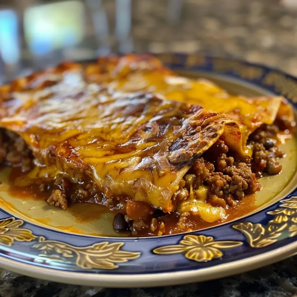 ['Close-up view of Hidden Protein Enchiladas with vibrant toppings.', 'Juicy Hidden Protein Enchiladas presented on a plate, side view.', 'A side view of enchiladas filled with protein-rich ingredients and sauce.', 'Delicious Hidden Protein Enchiladas garnished and ready to serve.']