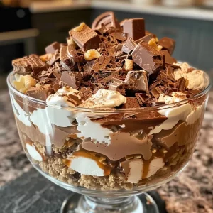 ['Side view of a luscious High Protein Fudge Trifle, showcasing layers of chocolate and yogurt.', 'Close-up image of a decadent High Protein Fudge Trifle with visible layers of protein-rich ingredients.', 'Detailed side perspective of a fudge trifle, highlighting creamy layers and chunks of chocolate.', 'Appetizing close-up of a High Protein Fudge Trifle, featuring glossy chocolate and creamy textures.']