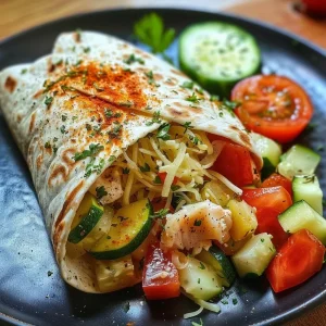 ['Close-up of a high-protein wrap filled with colorful vegetables and salmon.', 'Side view of a delicious high-protein wrap showcasing grated carrots and zucchini.', 'Juicy high-protein wrap with layers of smoked salmon and fresh ingredients.', 'Detailed image of a vibrant wrap featuring a mix of proteins and greens.']