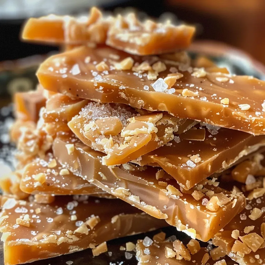 ['A close-up view of shiny, golden homemade toffee bits arranged on a plate.', 'Juicy homemade toffee bits showcased from the side, revealing their caramel color and texture.', 'A detailed shot of rich, decadent toffee bits with a smooth surface.', 'Side view of freshly made toffee bits with a glossy finish, highlighting their sweet appearance.']