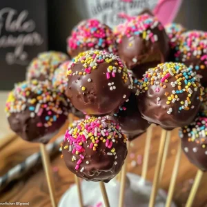 ['Close-up view of Idaho Potato Cake Pops on a stick, showcasing their smooth surface and colorful sprinkles.', 'Side view of delicious Idaho Potato Cake Pops arranged on a plate, featuring a creamy texture and vibrant colors.', 'Juicy Idaho Potato Cake Pops with a glossy chocolate coating and decorative sprinkles, captured in natural light.', 'Detailed shot of Idaho Potato Cake Pops, highlighting the lollipop sticks and rich chocolate exterior.']