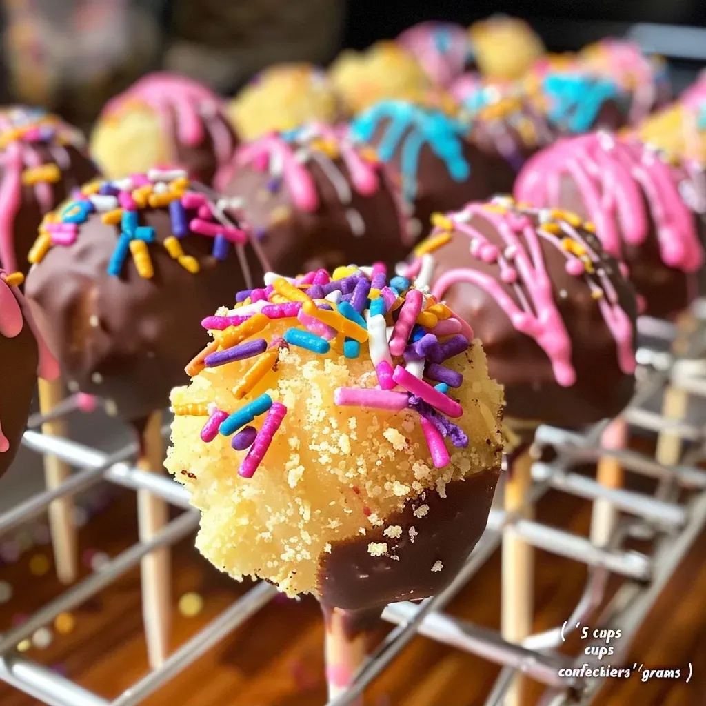 ['Close-up view of Idaho Potato Cake Pops on a stick, showcasing their smooth surface and colorful sprinkles.', 'Side view of delicious Idaho Potato Cake Pops arranged on a plate, featuring a creamy texture and vibrant colors.', 'Juicy Idaho Potato Cake Pops with a glossy chocolate coating and decorative sprinkles, captured in natural light.', 'Detailed shot of Idaho Potato Cake Pops, highlighting the lollipop sticks and rich chocolate exterior.']
