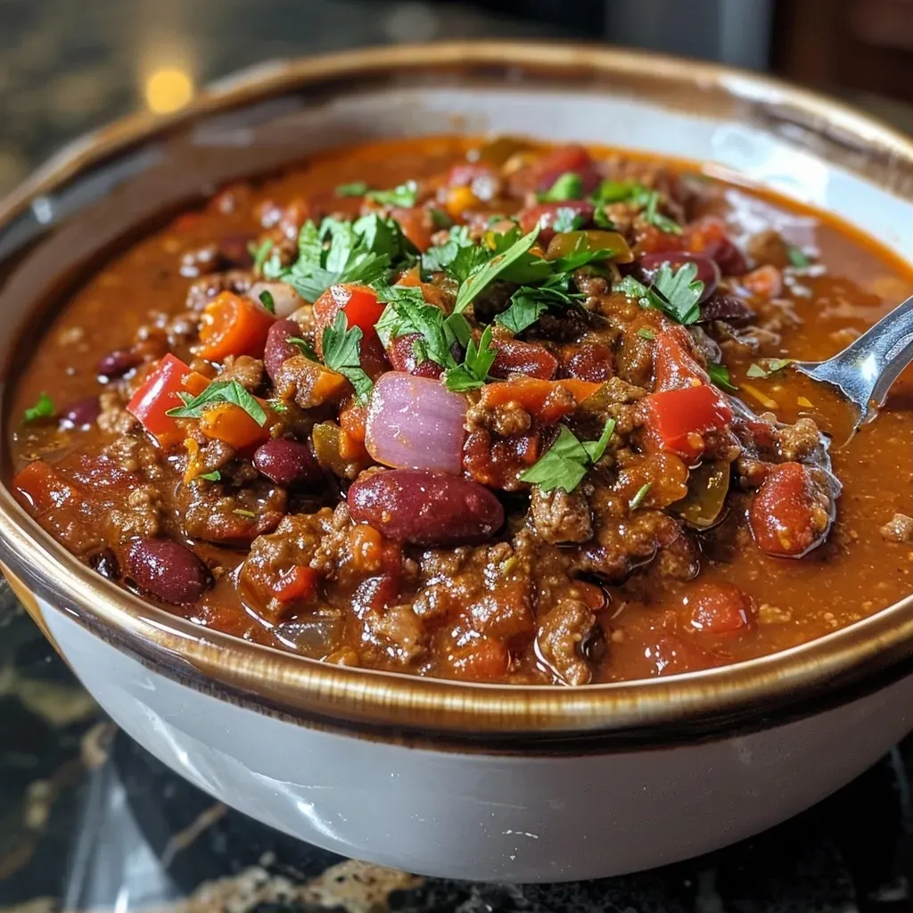 ['Close-up view of steaming Keto chili in a bowl with colorful ingredients visible.', 'Side angle of rich, hearty Keto chili with visible ground beef and diced vegetables.', 'Close-up shot of a delicious bowl of Keto chili, showcasing its thick texture and vibrant colors.', 'Detailed view of Keto chili featuring ground beef and fresh vegetables, served in a rustic bowl.']