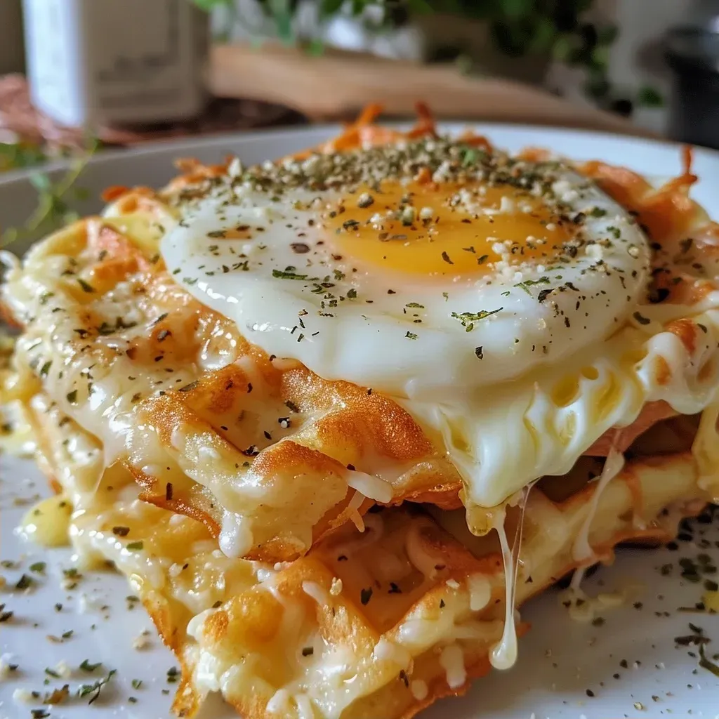 ['Close-up of a golden-brown Keto Protein Chaffle drizzled with salted caramel syrup.', 'Side view of a delicious chaffle topped with rich salted caramel sauce.', 'Juicy Keto Protein Chaffle with a glossy caramel glaze, highlighting its texture.', 'Tasty Keto chaffle served on a plate, featuring a decadent caramel syrup drizzle.']