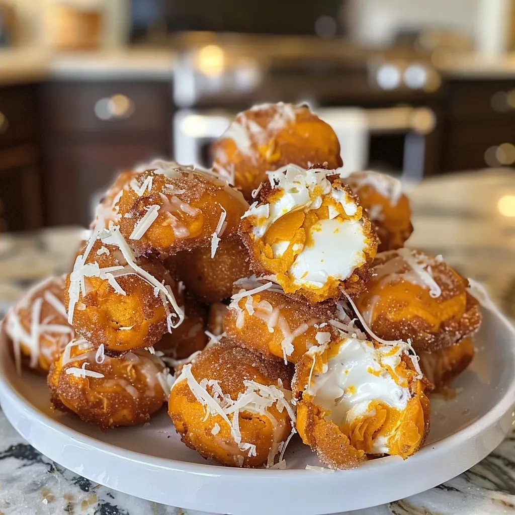 ['Close-up of golden-brown Low-Carb Pumpkin Pretzel Bites on a wooden surface.', 'A side view of freshly baked Low-Carb Pumpkin Pretzel Bites, showcasing their texture and color.', 'Juicy Low-Carb Pumpkin Pretzel Bites arranged artfully, highlighting their soft interior and crunchy exterior.', 'Delicious Low-Carb Pumpkin Pretzel Bites sprinkled with pumpkin spice sugar, ready to be enjoyed.']