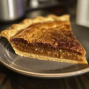 ['A close-up view of a slice of Old Fashioned Molasses Pie with a crumb topping.', 'Side view of a delicious Old Fashioned Molasses Pie, showcasing its rich filling and crumb crust.', 'Juicy Old Fashioned Molasses Pie presented in a pie dish, highlighting its textured topping.', 'A perfectly baked Old Fashioned Molasses Pie slice, emphasizing its golden brown crust and shiny filling.']