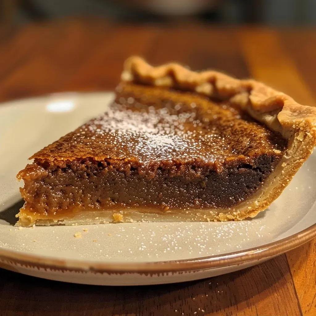 ['A close-up view of a slice of Old Fashioned Molasses Pie with a crumb topping.', 'Side view of a delicious Old Fashioned Molasses Pie, showcasing its rich filling and crumb crust.', 'Juicy Old Fashioned Molasses Pie presented in a pie dish, highlighting its textured topping.', 'A perfectly baked Old Fashioned Molasses Pie slice, emphasizing its golden brown crust and shiny filling.']