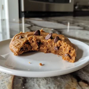 ['Close-up of golden-brown protein cookies with chocolate chips.', 'Side view of freshly baked protein cookies on a white plate.', 'Juicy protein cookies featuring a glossy surface and chocolate topping.', 'Delicious protein cookies showcasing a mix of peanut butter and chocolate.']