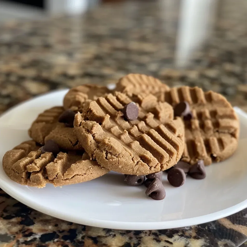 ['Close-up of golden-brown protein cookies with chocolate chips.', 'Side view of freshly baked protein cookies on a white plate.', 'Juicy protein cookies featuring a glossy surface and chocolate topping.', 'Delicious protein cookies showcasing a mix of peanut butter and chocolate.']