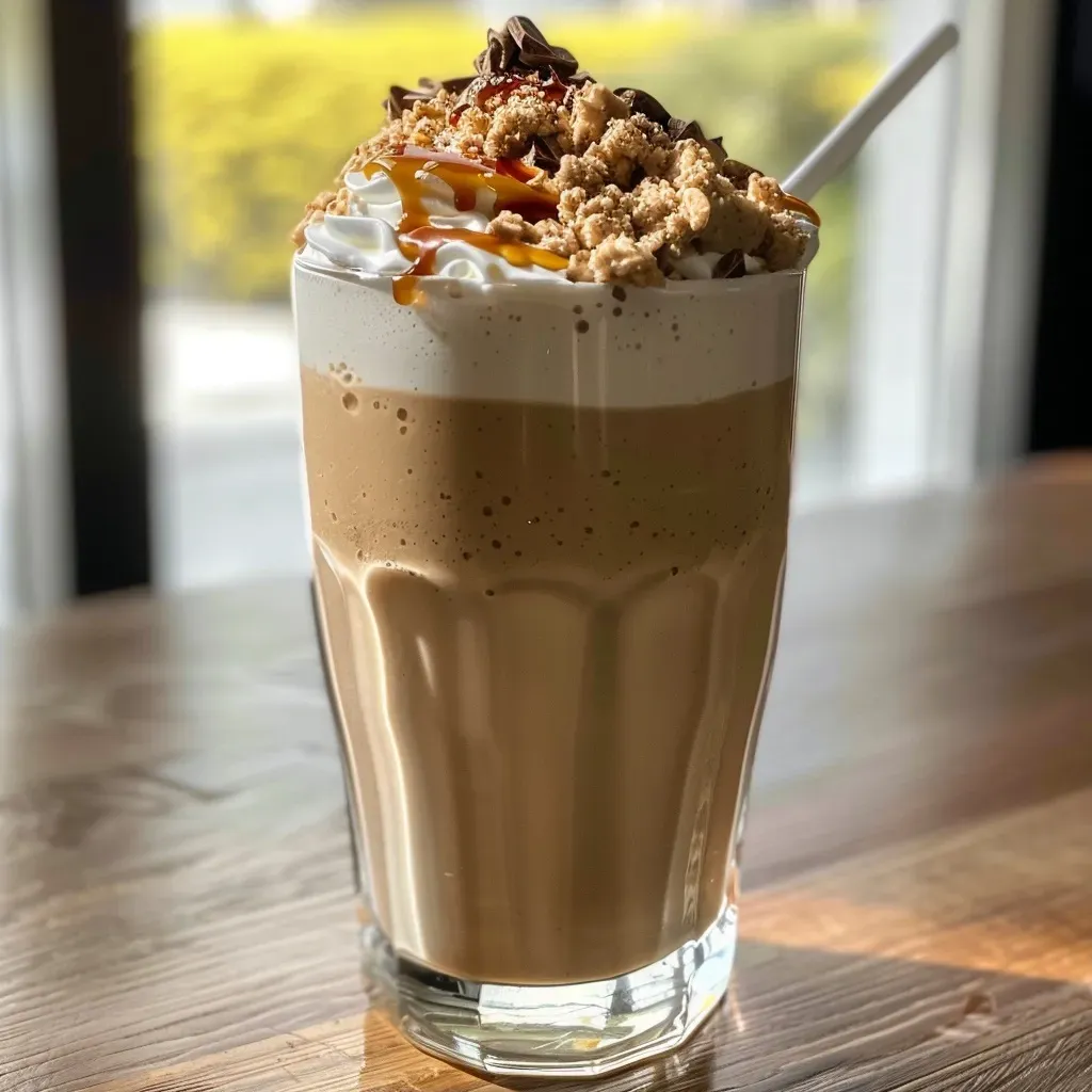 ['A close-up side view of a creamy protein milkshake in a tall glass.', 'A delicious protein milkshake with a thick texture, showcasing its rich ingredients.', 'A vibrant protein milkshake with a layer of chocolate syrup drizzled on top.', 'A refreshing protein milkshake captured from the side, highlighting its smooth consistency.']