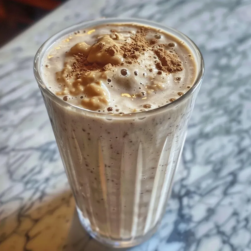 ['A close-up side view of a creamy protein milkshake in a tall glass.', 'A delicious protein milkshake with a thick texture, showcasing its rich ingredients.', 'A vibrant protein milkshake with a layer of chocolate syrup drizzled on top.', 'A refreshing protein milkshake captured from the side, highlighting its smooth consistency.']