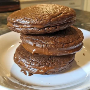 ['Close-up side view of a scrumptious protein whoopie pie showcasing its rich chocolate filling.', 'A juicy protein whoopie pie captured on an iPhone, highlighting its soft texture and cream filling.', 'Side view of a delicious protein whoopie pie, featuring layers of chocolate and creamy frosting.', 'Close-up of a decadent whoopie pie, emphasizing its moist surface and inviting filling.']