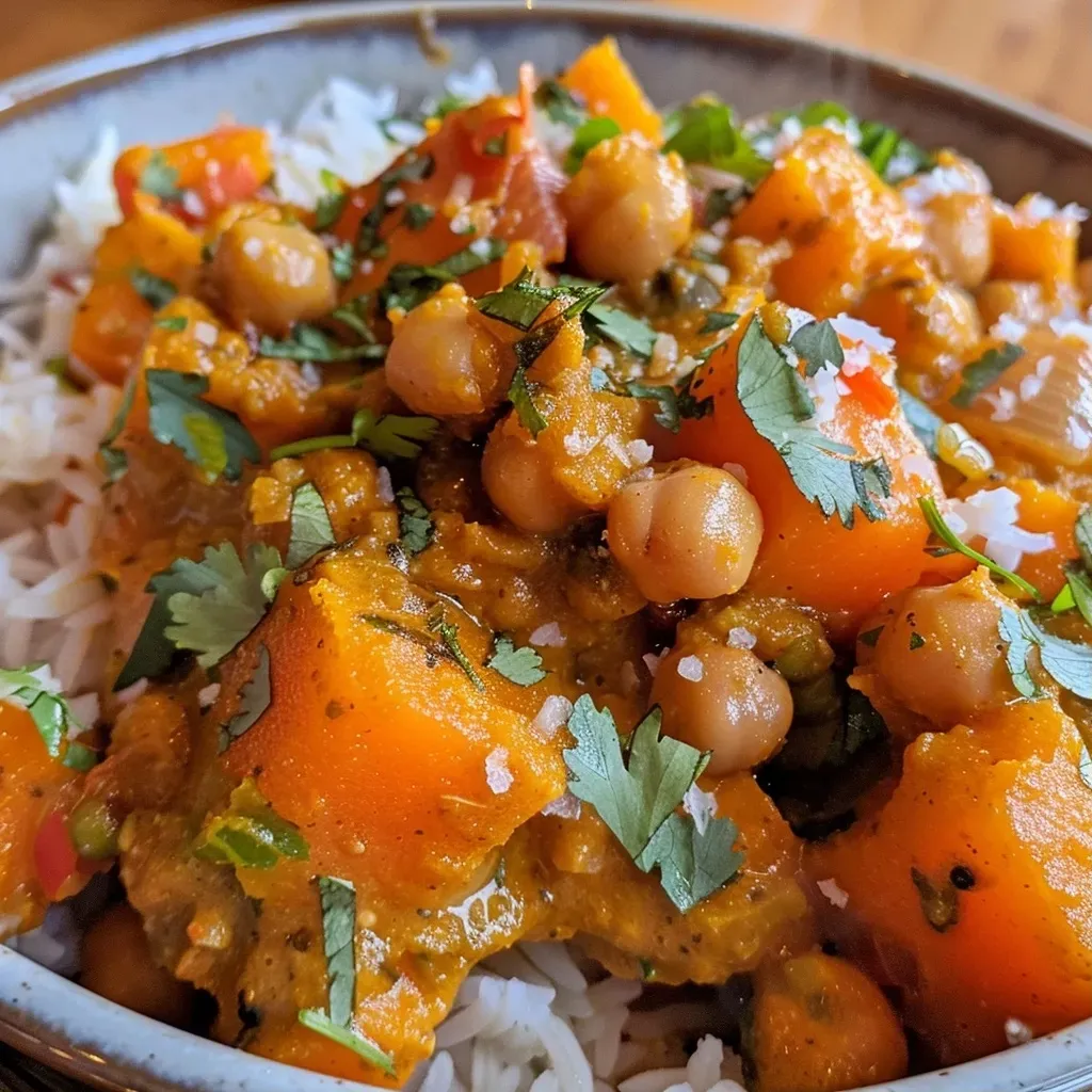 ['A close-up view of a steaming bowl of Pumpkin Curry with vibrant colors and textures.', 'A side view of a creamy Pumpkin Curry dish, showcasing its rich, orange hue and fresh ingredients.', 'A colorful Pumpkin Curry in a bowl, featuring chunks of vegetables and garnished with herbs.', 'Close-up of a delicious Pumpkin Curry, highlighting the ingredients like pumpkin puree and chopped vegetables.']