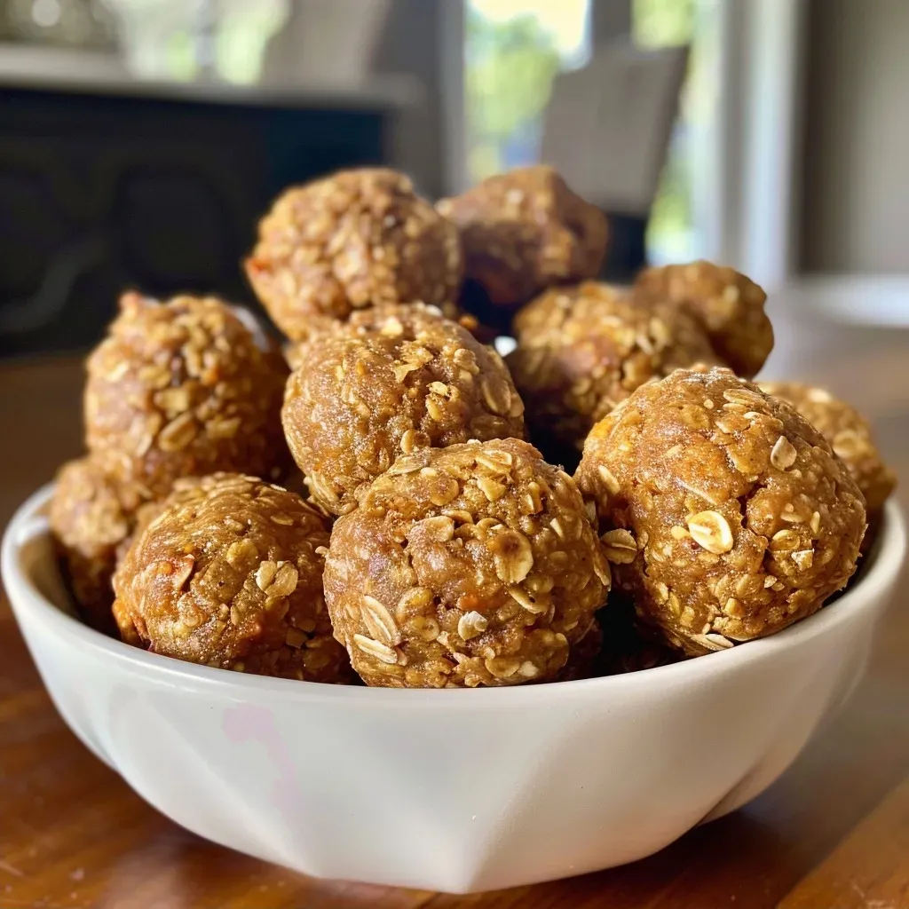 ['A close-up side view of Pumpkin Protein Balls on a wooden surface.', 'Juicy Pumpkin Protein Balls arranged on a rustic table, showcasing their texture.', 'A detailed shot of Pumpkin Protein Balls, highlighting their golden color and ingredients.', 'A vibrant close-up of Pumpkin Protein Balls, emphasizing their round shape and nutty exterior.']