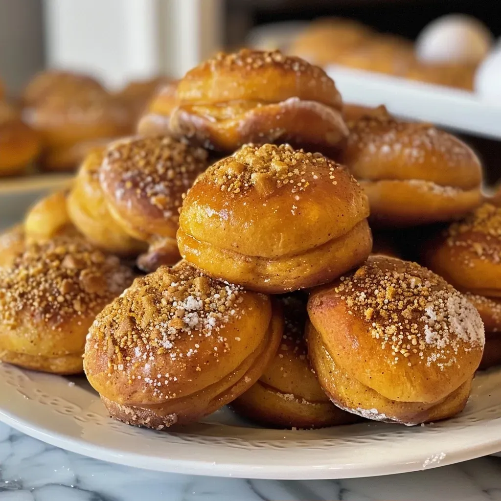 ['Close-up image of warm Pumpkin Spice Pretzel Bites with a golden-brown crust.', 'Side view of freshly baked Pumpkin Spice Pretzel Bites sprinkled with sugar and spice.', 'Juicy Pumpkin Spice Pretzel Bites arranged on a rustic wooden surface.', 'Delicious Pumpkin Spice Pretzel Bites with a soft, gooey interior and crispy exterior.']