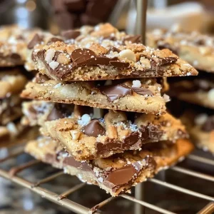 ['Close-up view of golden-brown sheet pan cookies topped with flakey sea salt.', 'Side perspective of freshly baked sheet pan cookies with chocolate chips.', 'Juicy and delicious sheet pan cookies with melted chocolate and a sprinkle of salt.', 'Deliciously baked cookies on a sheet pan showcasing a gooey texture and rich chocolate.']