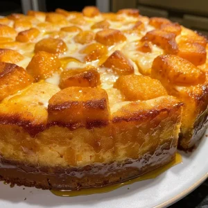 ['Close-up view of a creamy slice of Sweet Potato Cheesecake showcasing a smooth texture.', 'Side view of a freshly served Sweet Potato Cheesecake topped with a hint of cinnamon.', 'Delicious texture of Sweet Potato Cheesecake highlighted in a close-up photo.', 'Rich, golden slice of Sweet Potato Cheesecake captured from the side.']