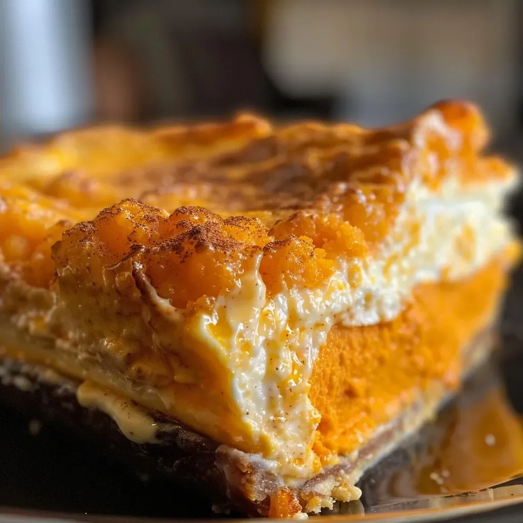 ['Close-up view of a creamy slice of Sweet Potato Cheesecake showcasing a smooth texture.', 'Side view of a freshly served Sweet Potato Cheesecake topped with a hint of cinnamon.', 'Delicious texture of Sweet Potato Cheesecake highlighted in a close-up photo.', 'Rich, golden slice of Sweet Potato Cheesecake captured from the side.']