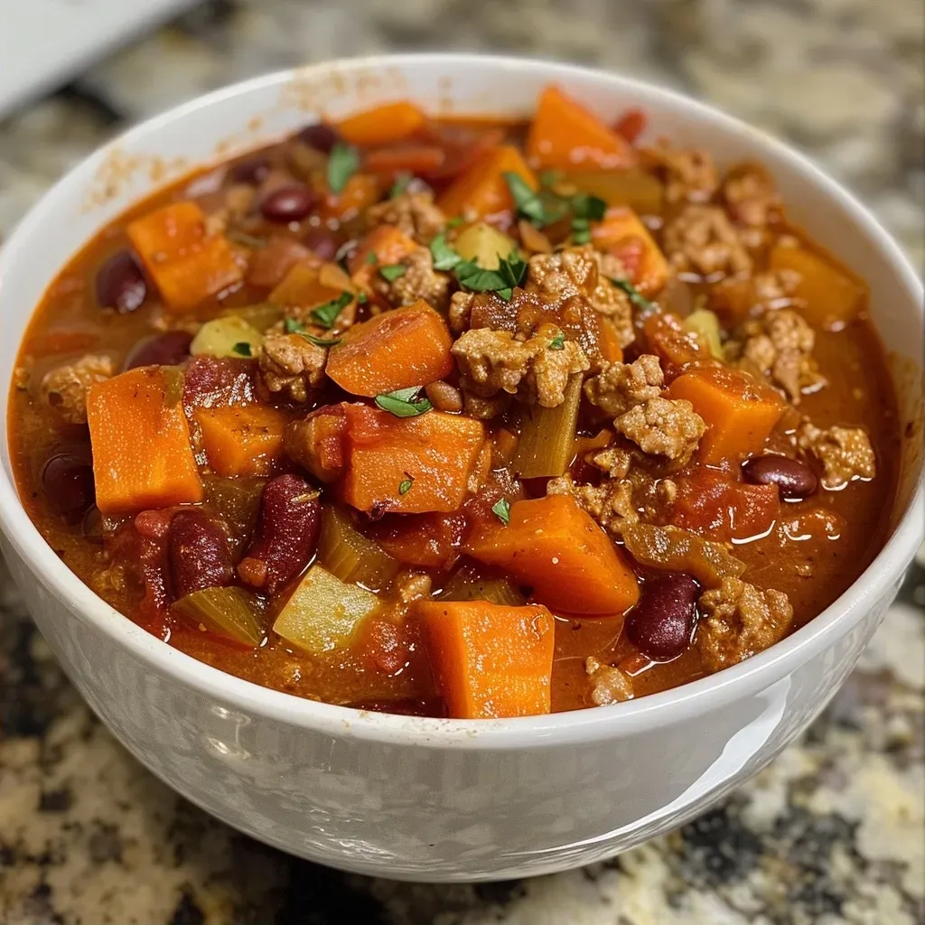 ['Close-up view of a bowl of Turkey Apple Chili with vibrant ingredients visible.', 'Side photo of a hearty Turkey Apple Chili featuring chunks of turkey and apples.', 'Juicy Turkey Apple Chili captured in detail, showcasing colorful vegetables and spices.', 'Appetizing bowl of Turkey Apple Chili with ground turkey and fresh vegetables.']