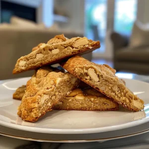 ['Close-up view of glistening peanut butter scones topped with powdered sugar.', 'Side angle of freshly baked peanut butter scones, showcasing their golden-brown crust.', 'A tempting arrangement of peanut butter scones with a fluffy texture, dusted with powdered sugar.', 'Delicious peanut butter scones displayed on a rustic plate, highlighting their delicate layers.']
