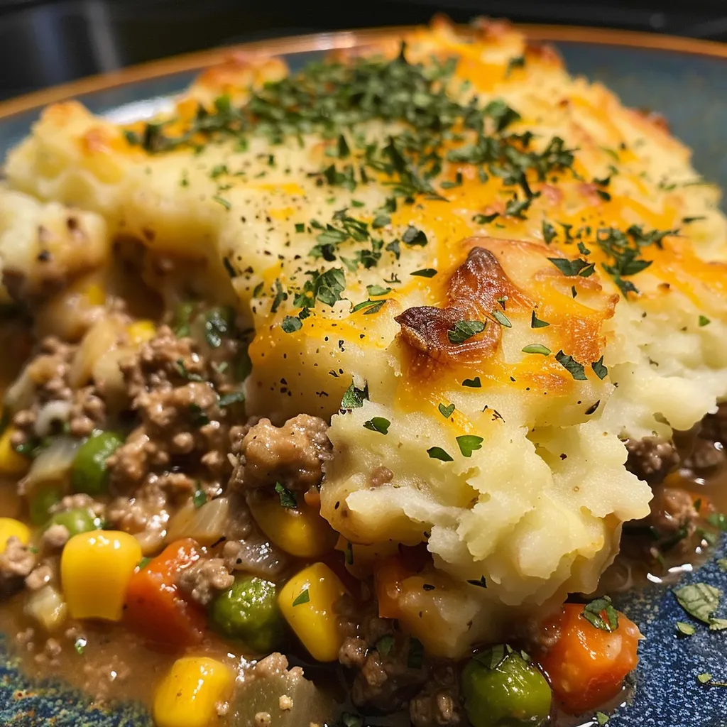 ['A close-up side view of a juicy Slow Cooker Shepherd’s Pie with golden mashed potatoes and colorful vegetables.', 'Slow Cooker Shepherd’s Pie showcasing a hearty filling of ground beef and vegetables beneath a smooth layer of mashed potatoes.', 'Side view of Shepherd’s Pie in a slow cooker, highlighting the creamy mashed potatoes and savory beef mixture.', 'Delicious Slow Cooker Shepherd’s Pie with a crispy topping of cheddar cheese and a sprinkle of paprika.']