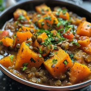 ['Close-up view of a vibrant bowl of vegan pumpkin and lentil stew, showcasing its rich orange color with visible pumpkin chunks and lentils.', 'Side angle photograph of a hearty vegan stew, featuring a mix of lentils and roasted pumpkin with aromatic herbs.', 'Detailed image of a comforting bowl of pumpkin and lentil stew, highlighting the texture of the ingredients and the steam rising from it.', 'Close-up shot of a delicious vegan stew filled with colorful vegetables, focusing on the lentils and pumpkin pieces.']
