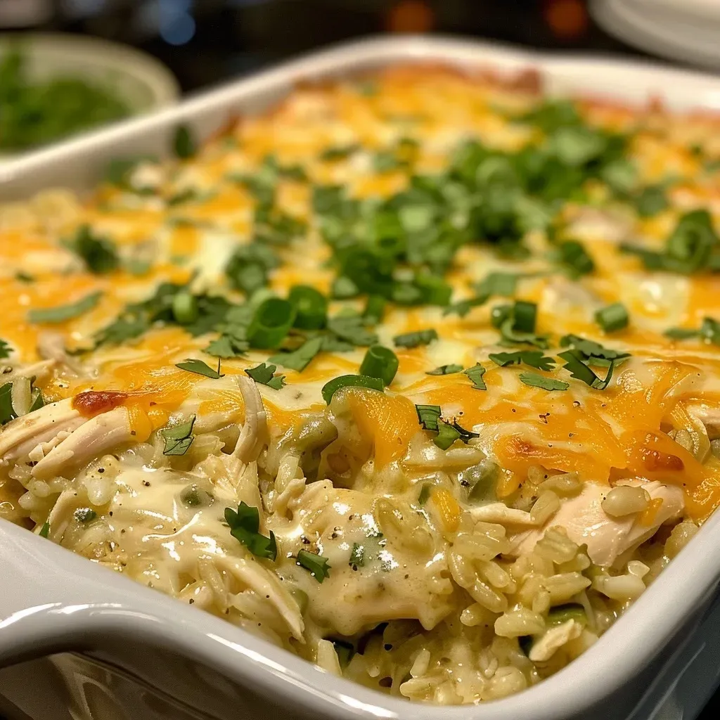 Cheesy Green Chili Chicken and Rice Casserole
