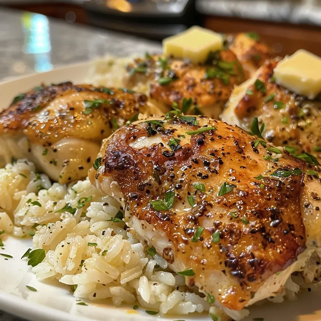 Garlic Butter Chicken with Parmesan Rice
