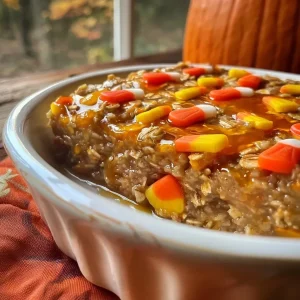 Healthy Halloween Candy Corn Baked Oatmeal