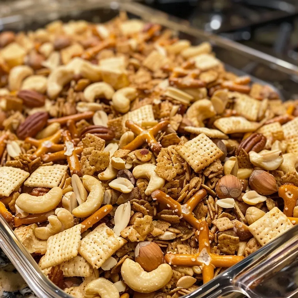 Slow Cooker Nuts and Bolts Snack Mix