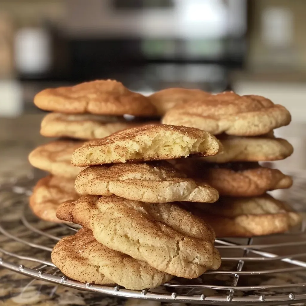 A close-up view of freshly baked Spiced Snickerdoodles with a golden-brown exterior.